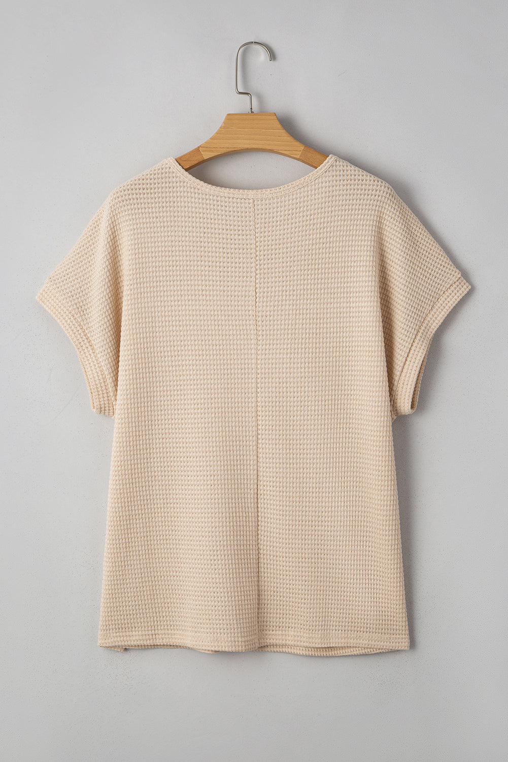 Oatmeal Lace Patchwork Waffle Short Sleeve Plus Size Top