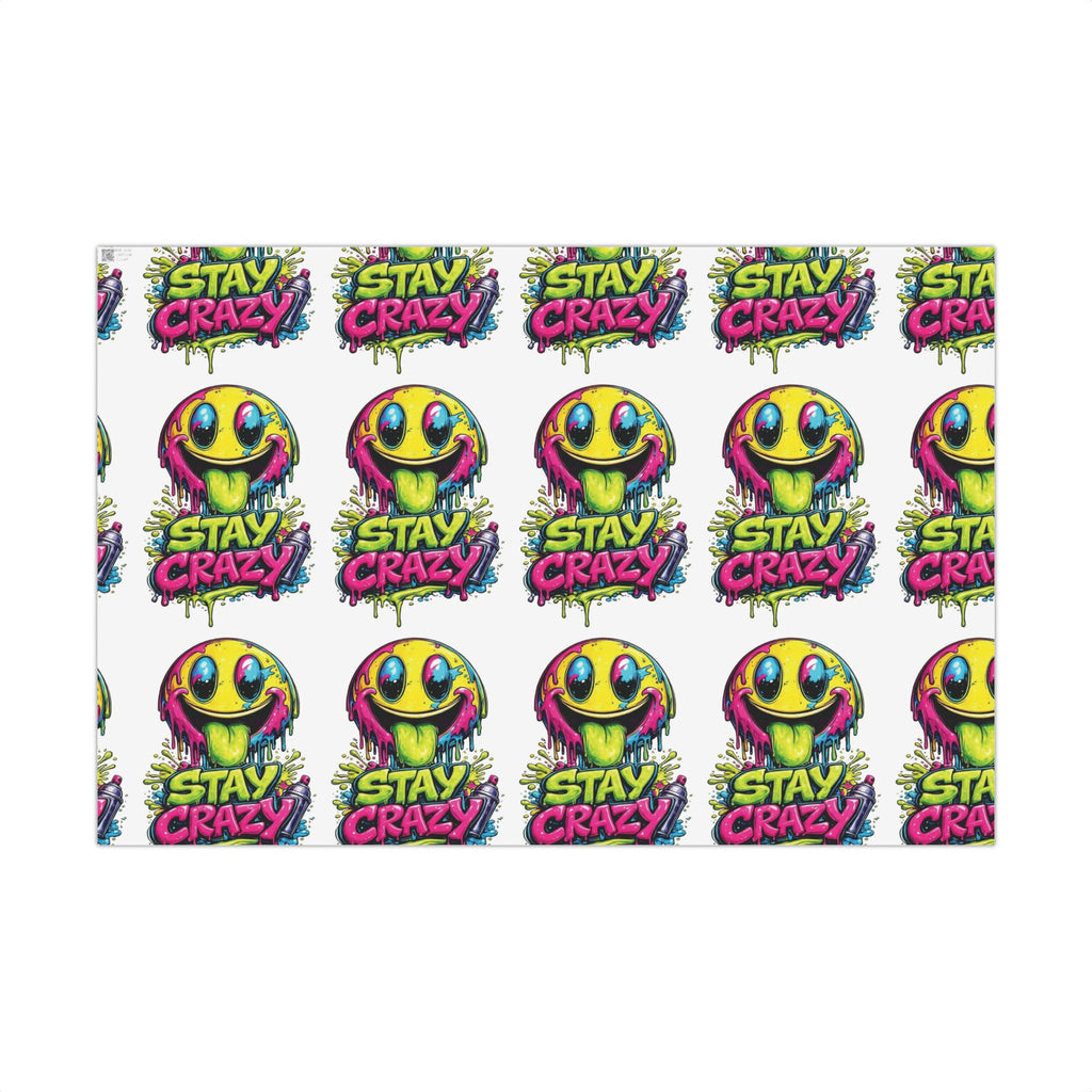 Gift Wrap Paper — 'Stay Crazy' Neon Smiley Graphic Wrap