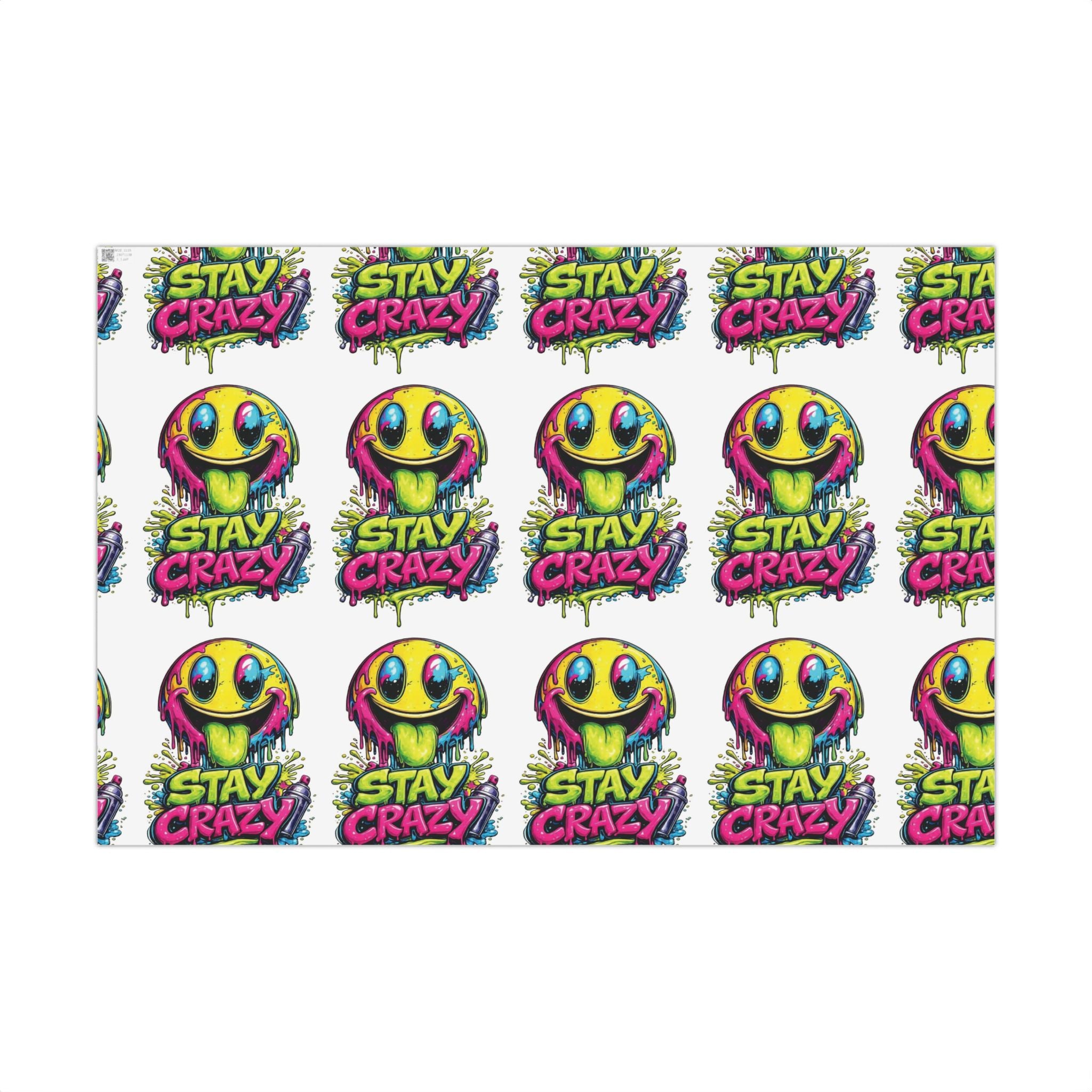 Gift Wrap Paper — 'Stay Crazy' Neon Smiley Graphic Wrap