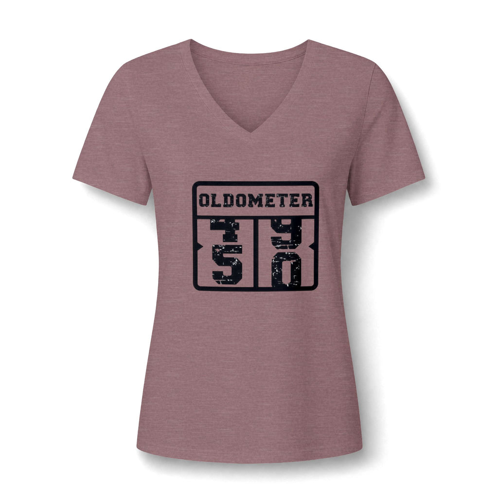 Oldometer 50 V-Neck Tee — Funny 50th Birthday Shirt for Women