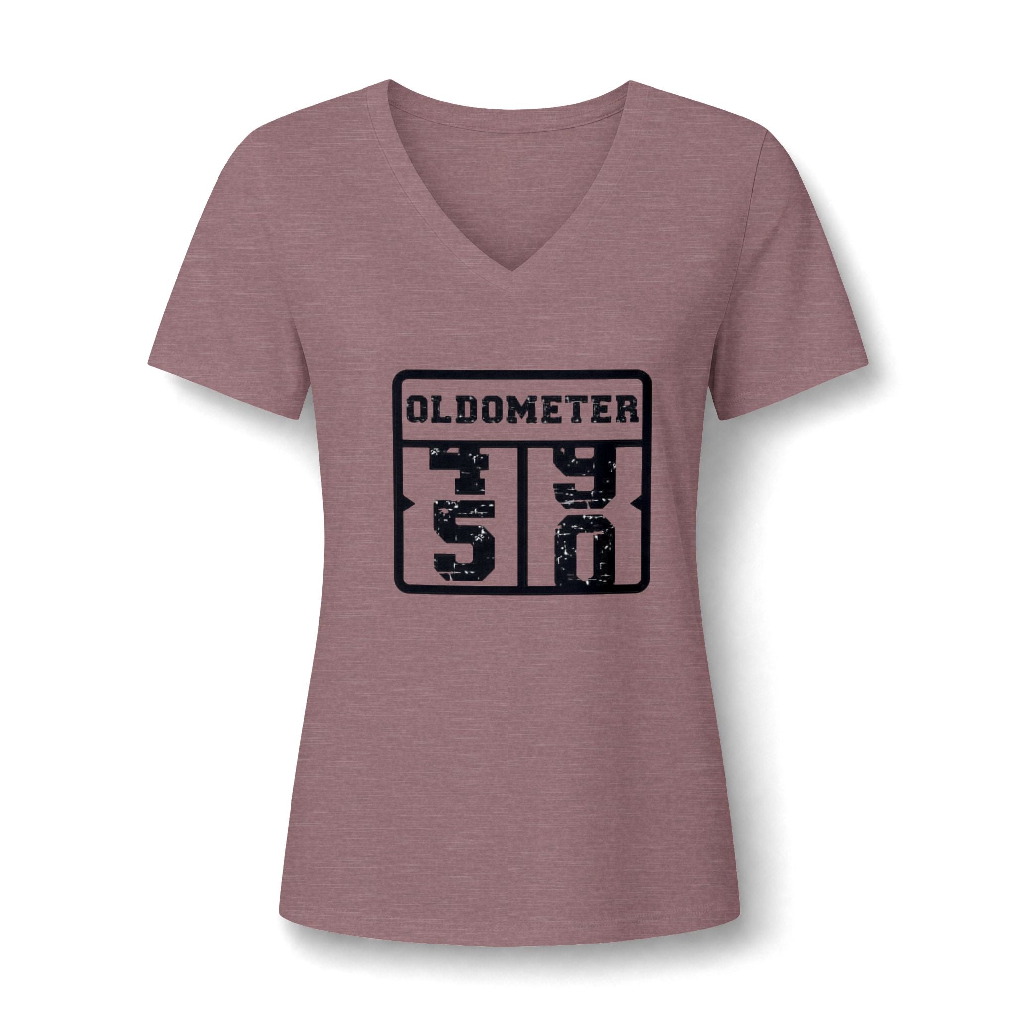 Oldometer 50 V-Neck Tee — Funny 50th Birthday Shirt for Women