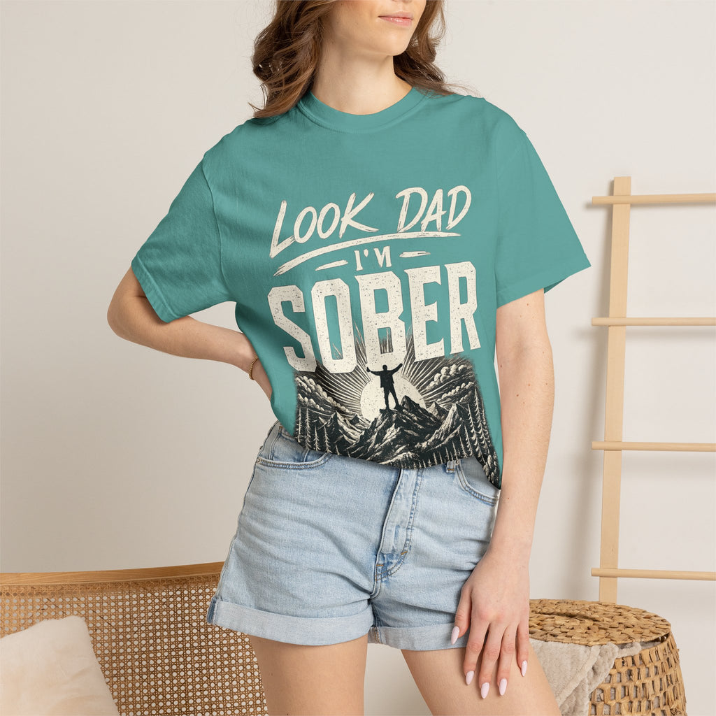 Look Dad I’m Sober T-Shirt – Recovery & Sobriety Mountain Design