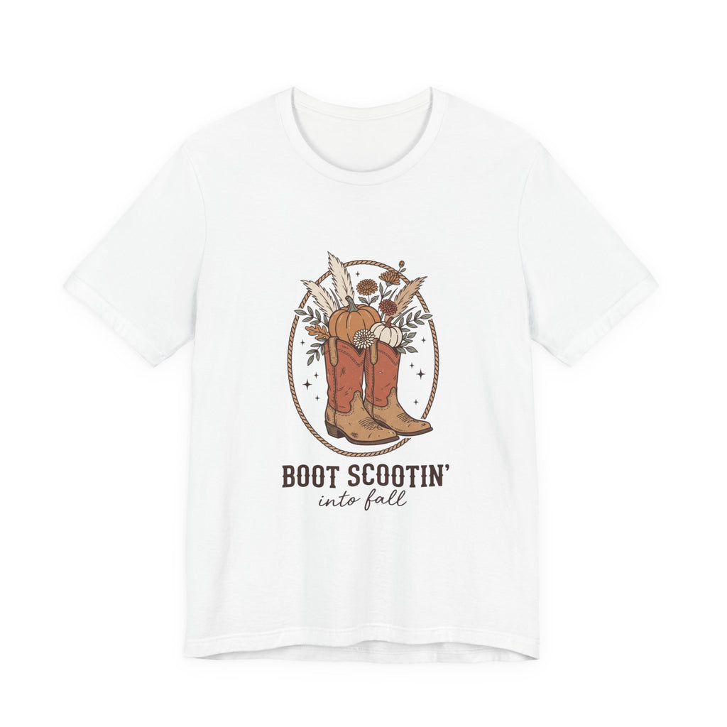 Boot Scootin' into Fall Tee | Pumpkin, Cowboy Boots, Fall Aesthetic
