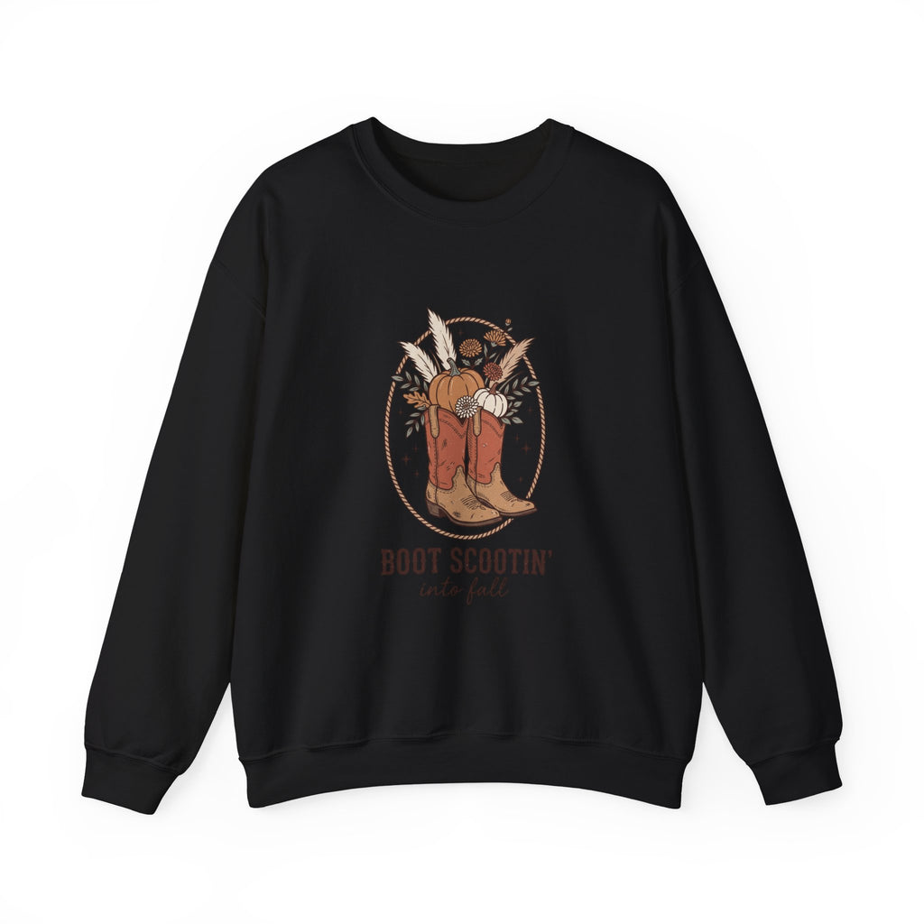 Boot Scootin' into Fall Pumpkin Crewneck Sweatshirt | Western Fall Aesthetic