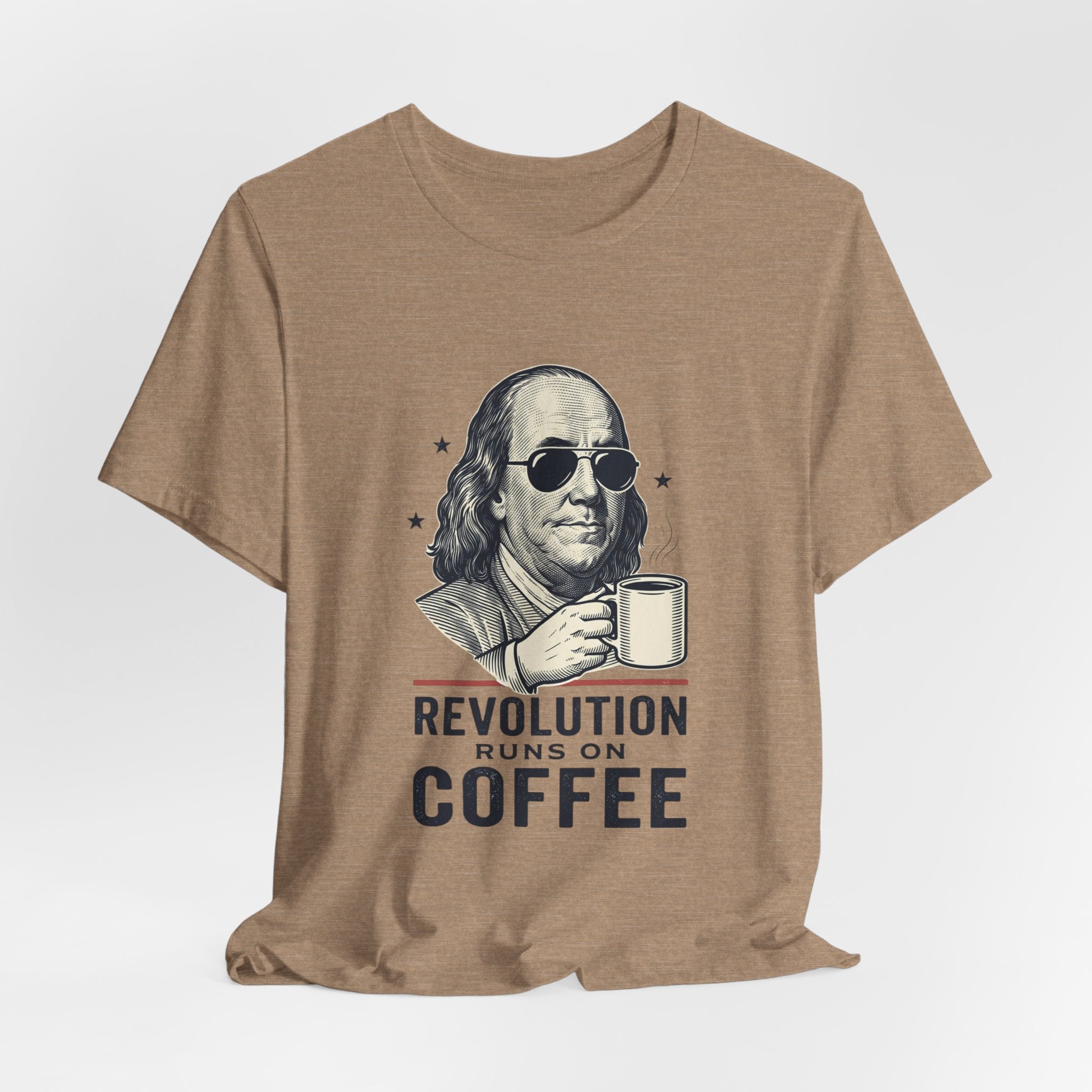 Revolution Runs on Coffee Tee | Founding Daddies, Vintage Patriotic Humor
