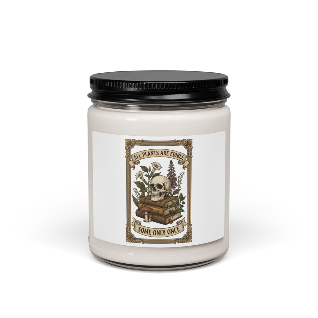 All Plants Are Edible Soy Candle | Botanical Skull Illustration, Dark Nature Humor
