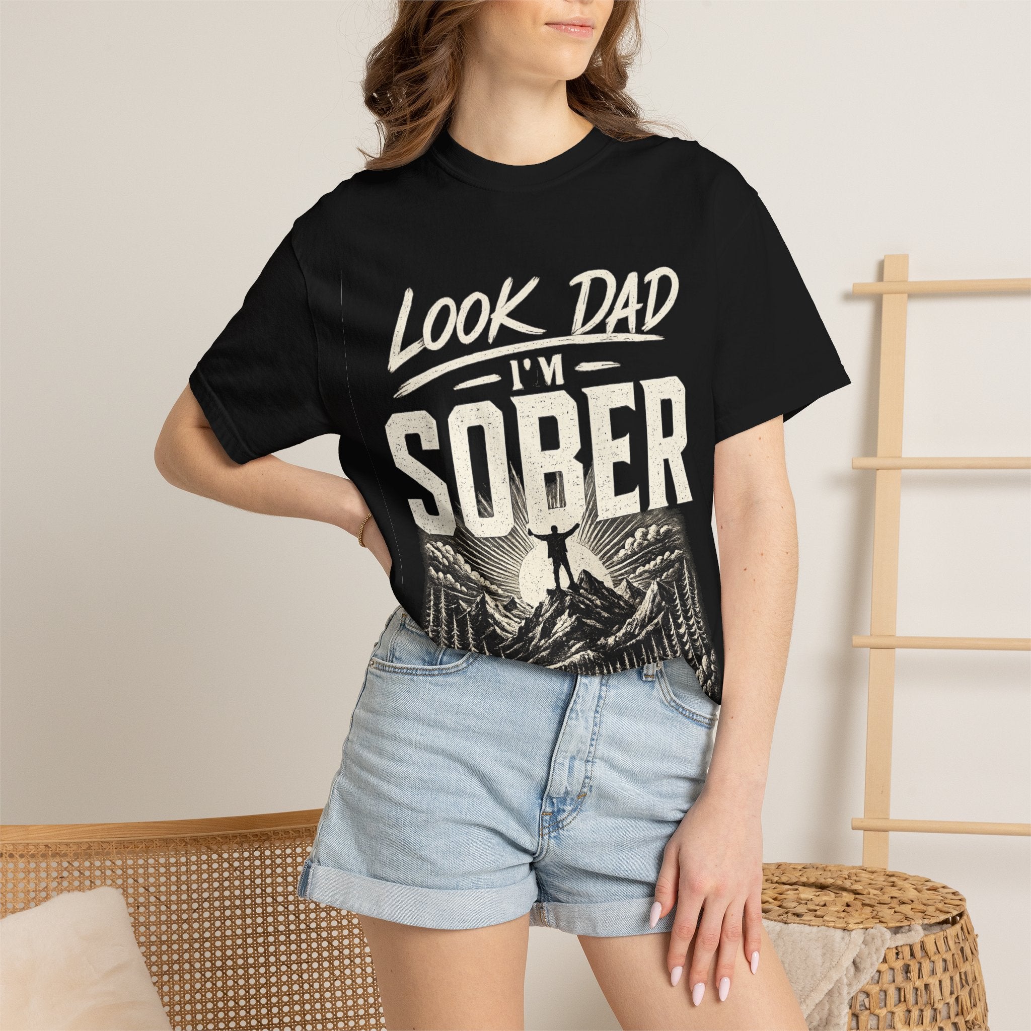 Look Dad I’m Sober T-Shirt – Recovery & Sobriety Mountain Design