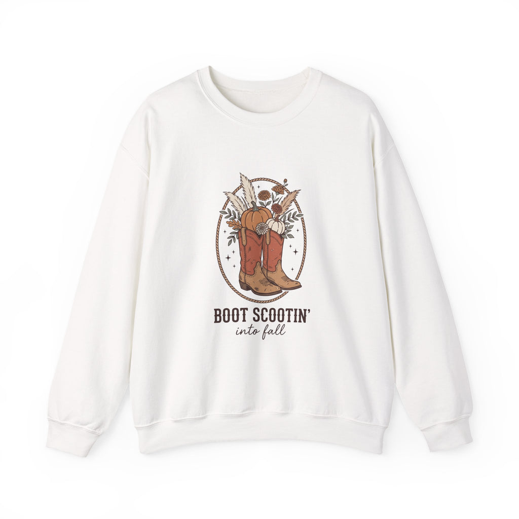 Boot Scootin' into Fall Pumpkin Crewneck Sweatshirt | Western Fall Aesthetic