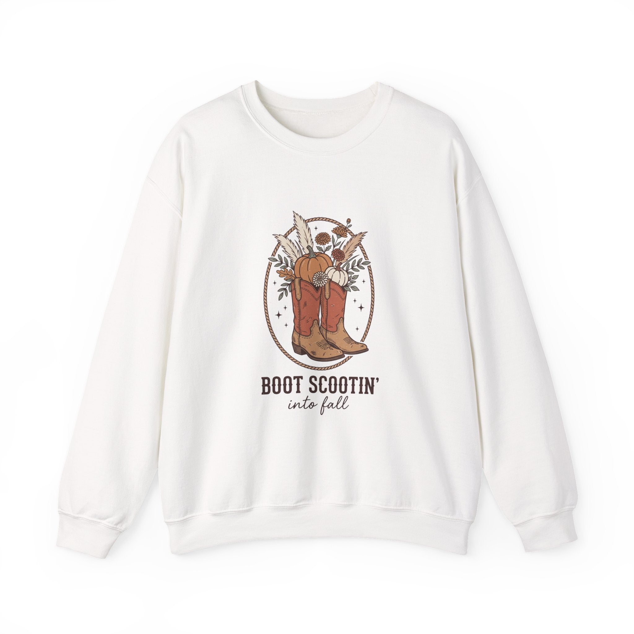 Boot Scootin' into Fall Pumpkin Crewneck Sweatshirt | Western Fall Aesthetic