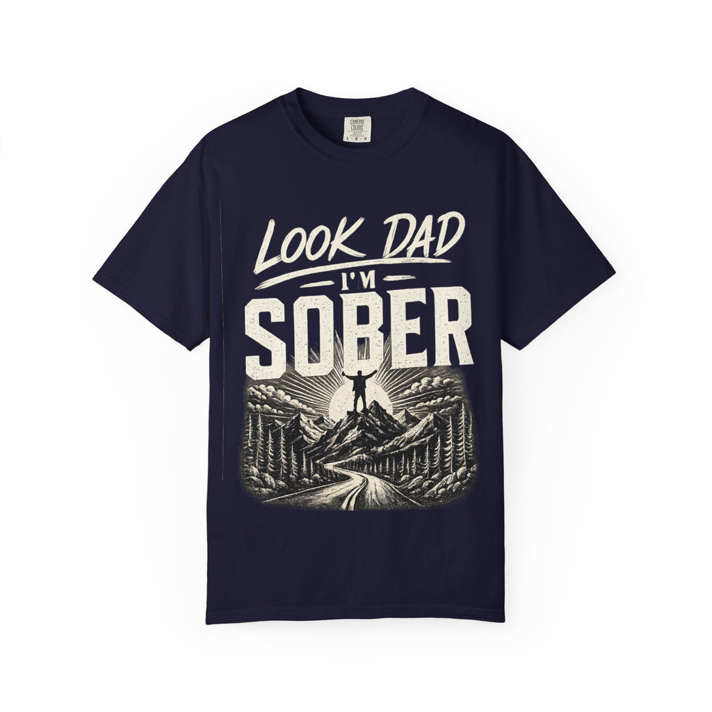 Look Dad I’m Sober T-Shirt – Recovery & Sobriety Mountain Design