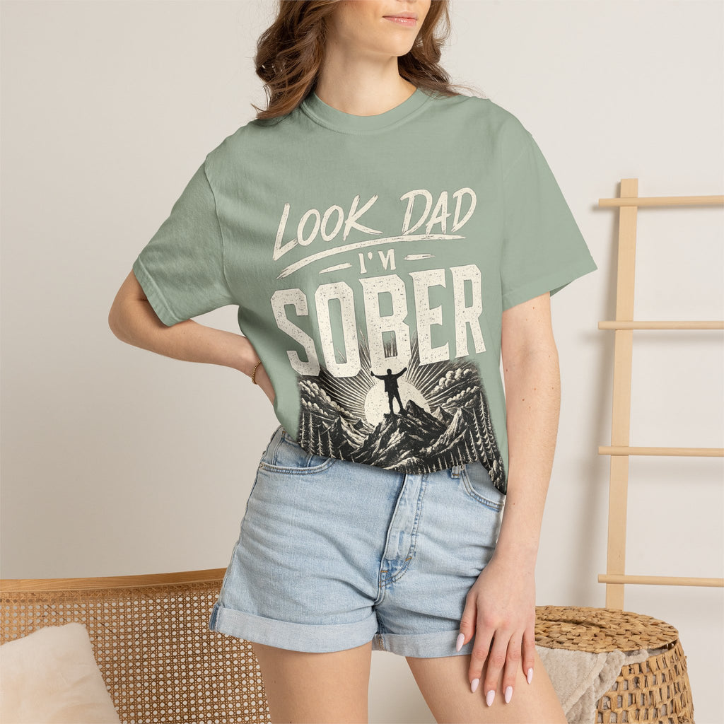 Look Dad I’m Sober T-Shirt – Recovery & Sobriety Mountain Design