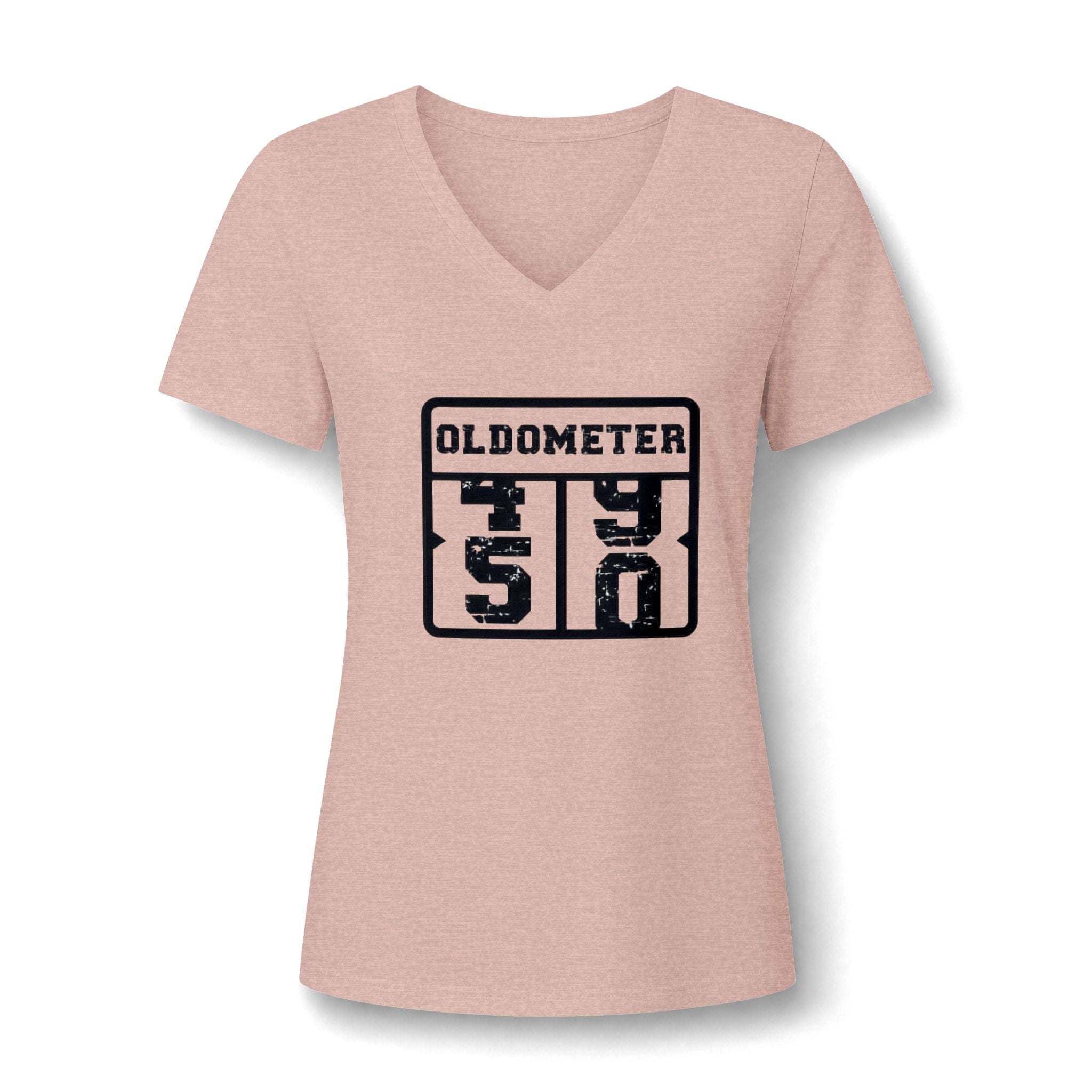Oldometer 50 V-Neck Tee — Funny 50th Birthday Shirt for Women
