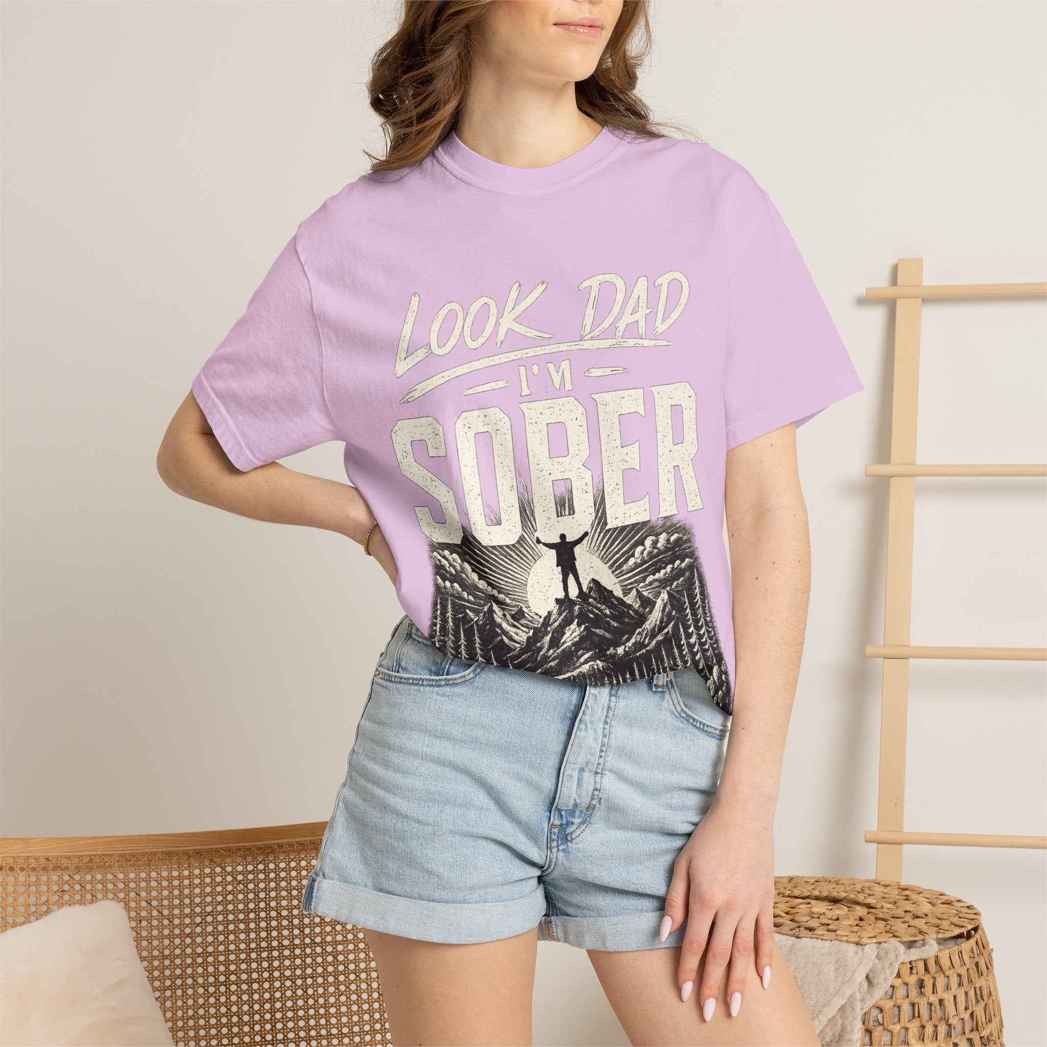 Look Dad I’m Sober T-Shirt – Recovery & Sobriety Mountain Design
