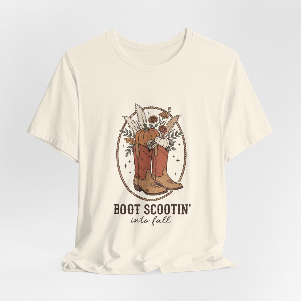 Boot Scootin' into Fall Tee | Pumpkin, Cowboy Boots, Fall Aesthetic