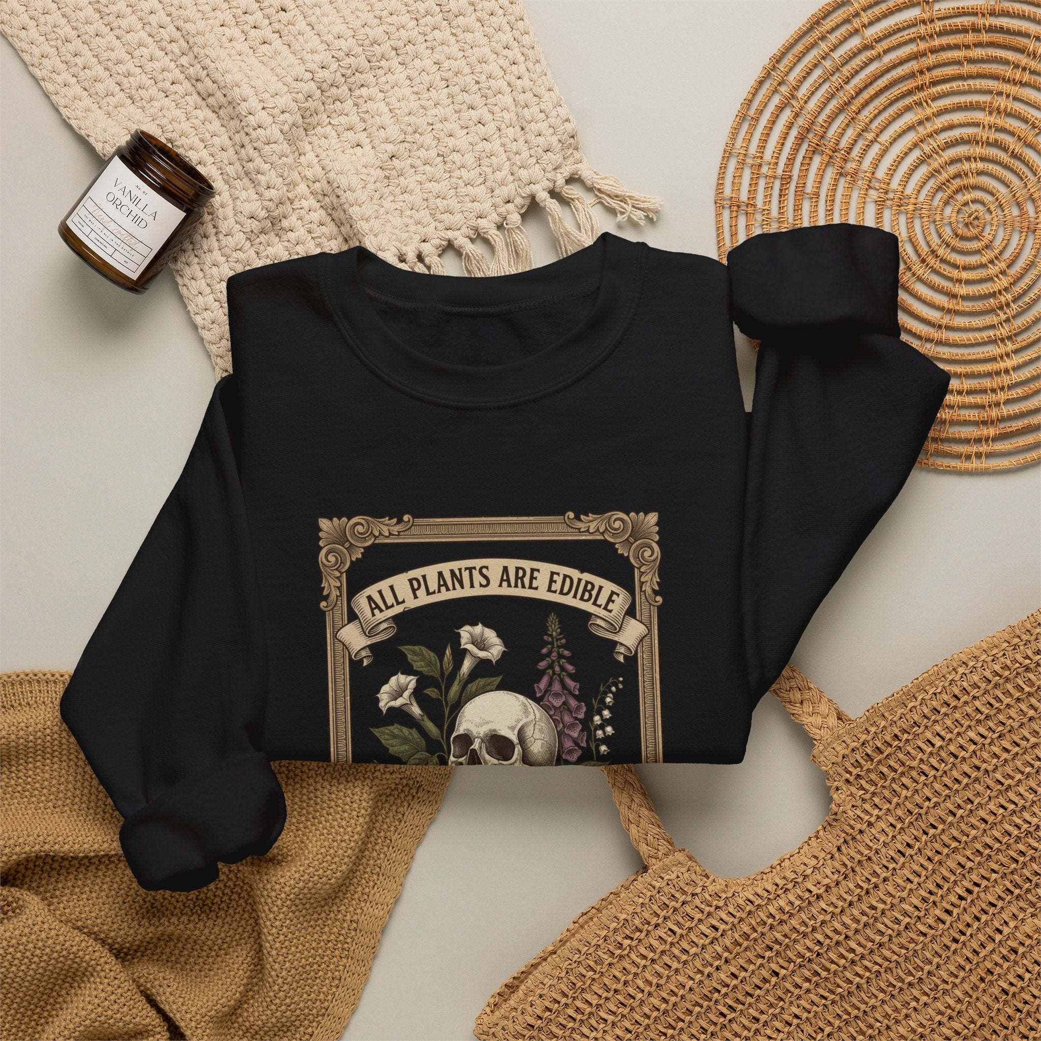All Plants Are Edible Crewneck Sweatshirt | Vintage Botanical, Dark Nature Humor