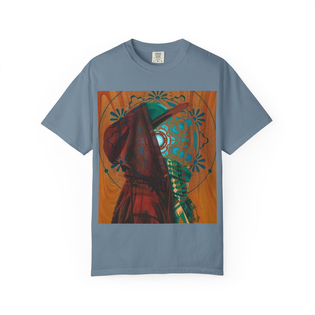 Mystic Hooded Figure Graphic T-Shirt — Boho Spiritual Art Tee