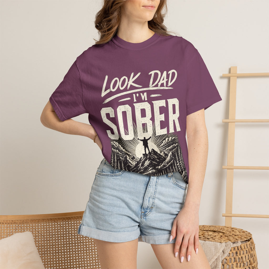 Look Dad I’m Sober T-Shirt – Recovery & Sobriety Mountain Design