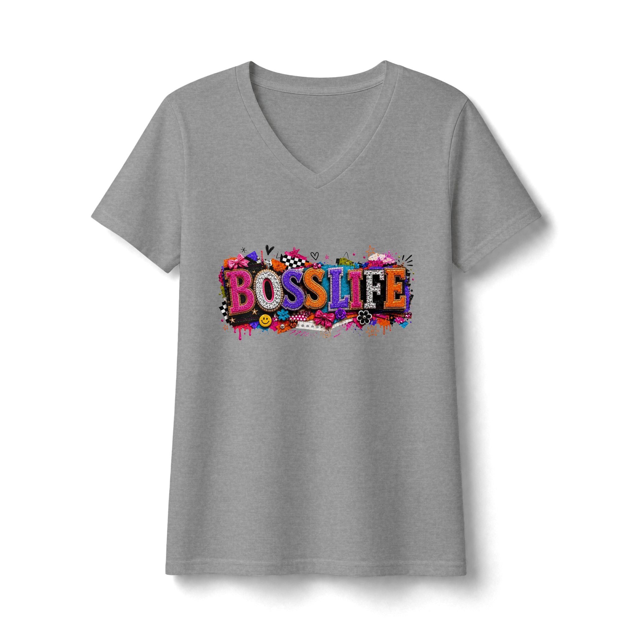 BOSS LIFE V-Neck Tee — Colorful Graffiti Graphic Women's Shirt