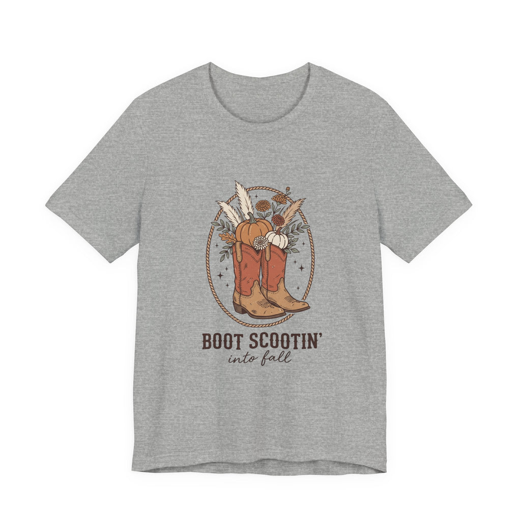 Boot Scootin' into Fall Tee | Pumpkin, Cowboy Boots, Fall Aesthetic