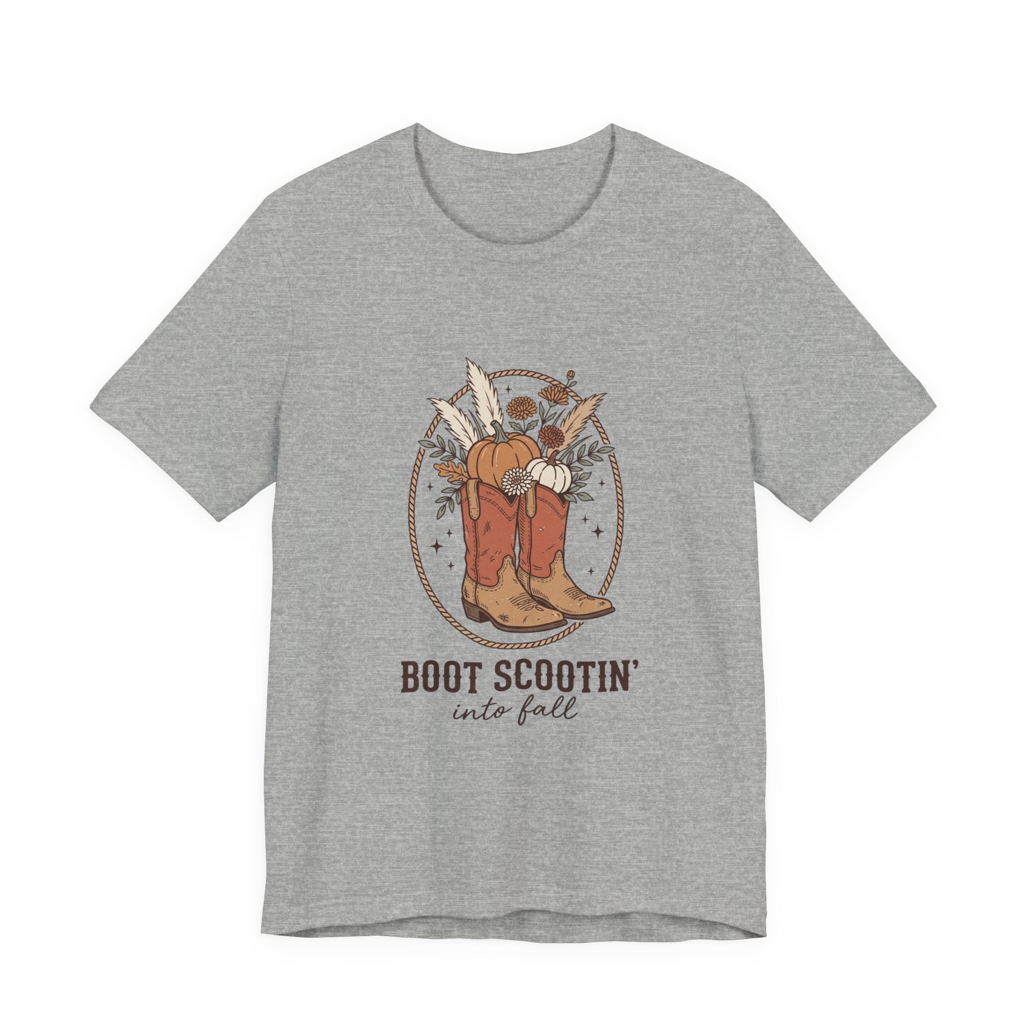 Boot Scootin' into Fall Tee | Pumpkin, Cowboy Boots, Fall Aesthetic