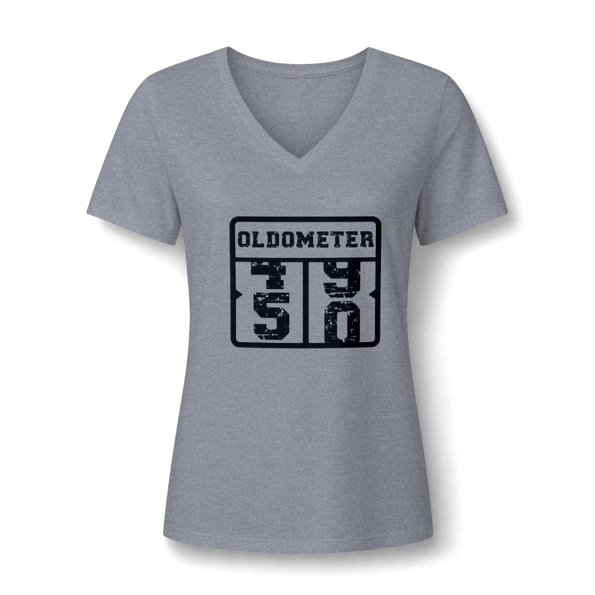 Oldometer 50 V-Neck Tee — Funny 50th Birthday Shirt for Women