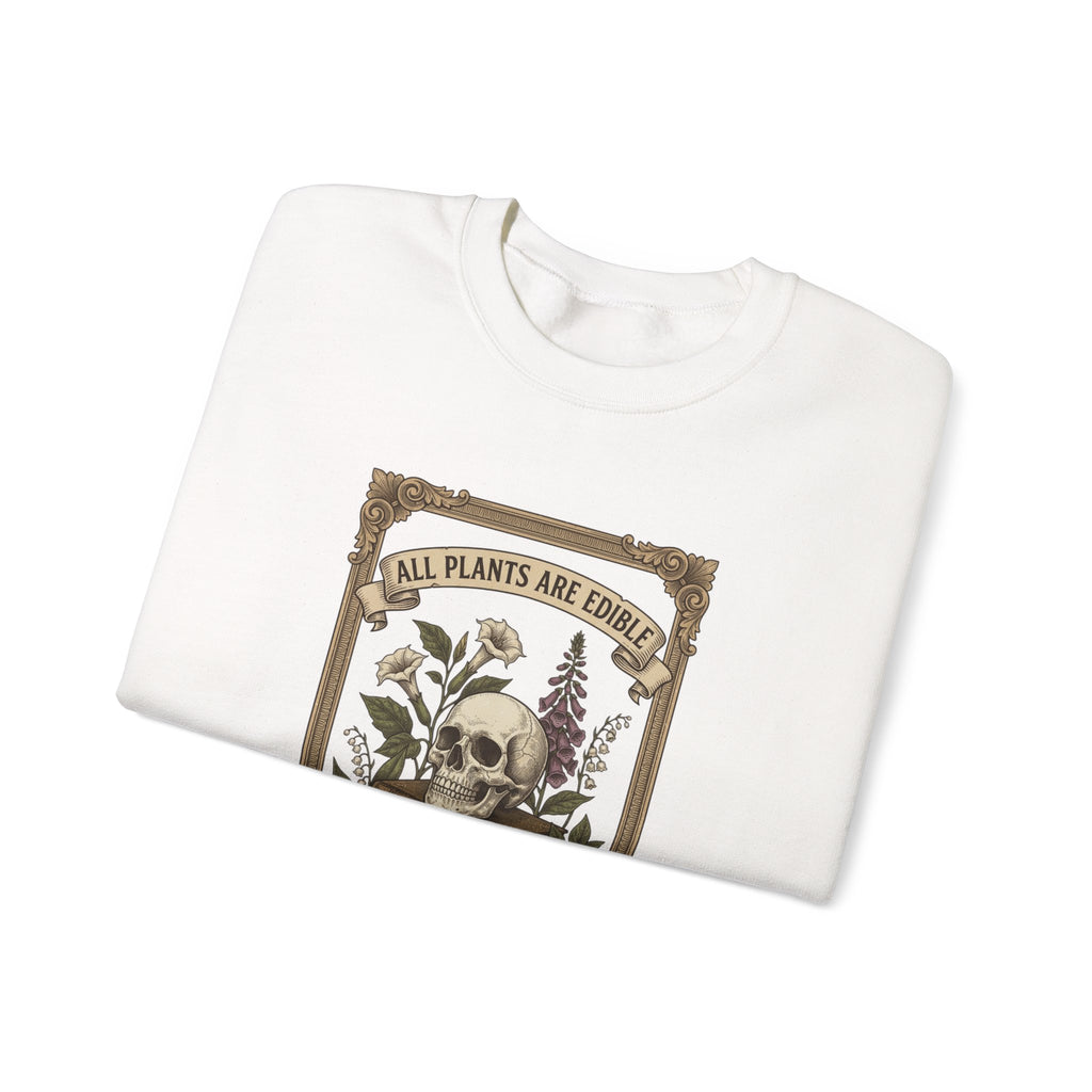 All Plants Are Edible Crewneck Sweatshirt | Vintage Botanical, Dark Nature Humor