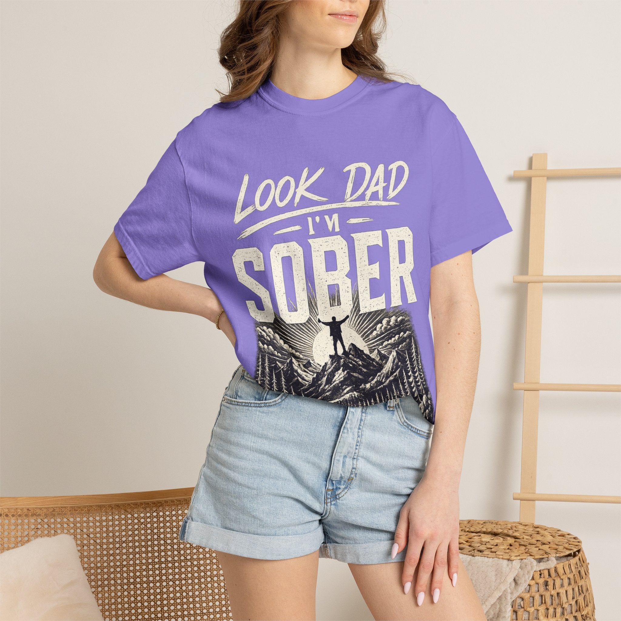 Look Dad I’m Sober T-Shirt – Recovery & Sobriety Mountain Design