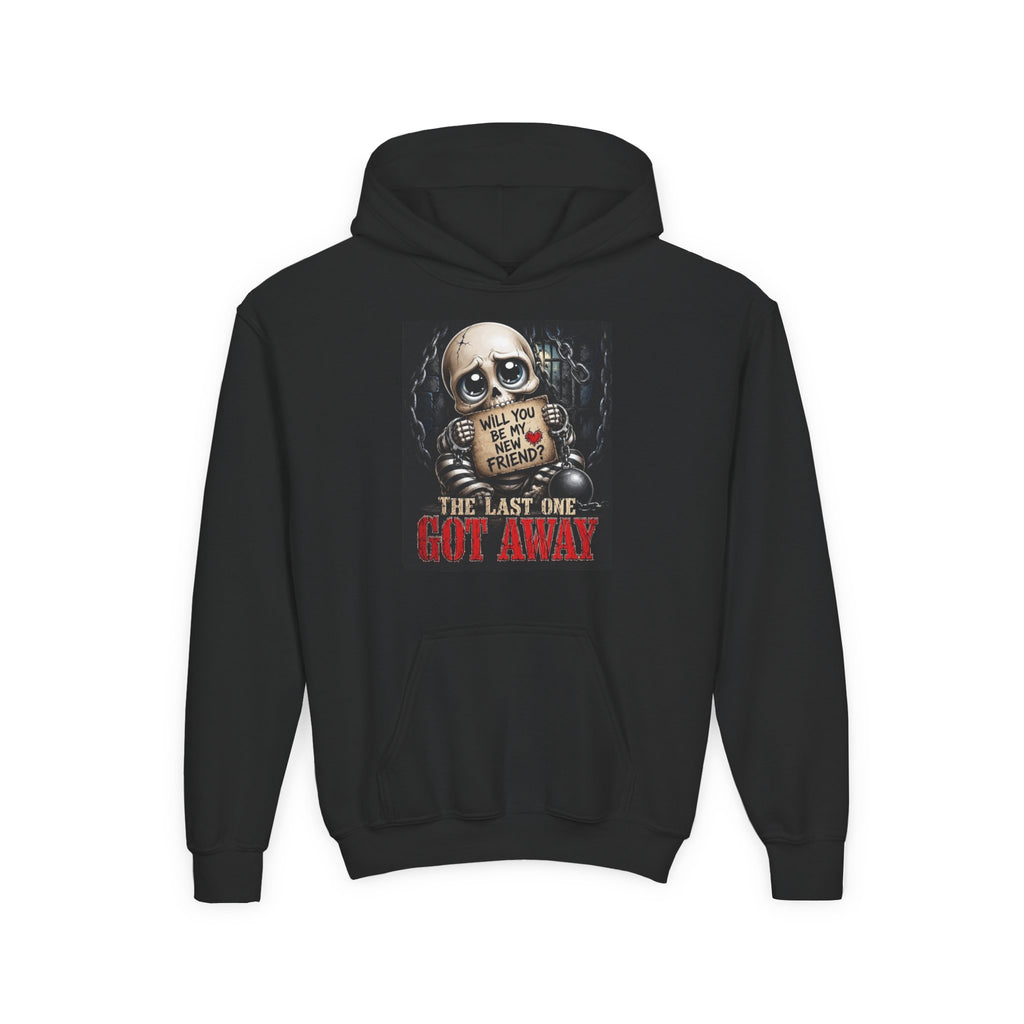 Youth Hoodie — Creepy Skeleton 'Will You Be My Friend?' Horror Graphic