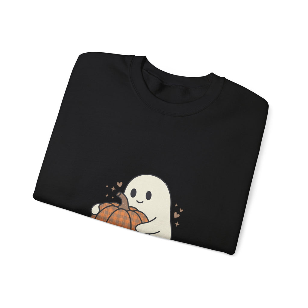 Cute Ghost Holding Pumpkin Sweatshirt | Pumpkin Halloween Fall Aesthetic