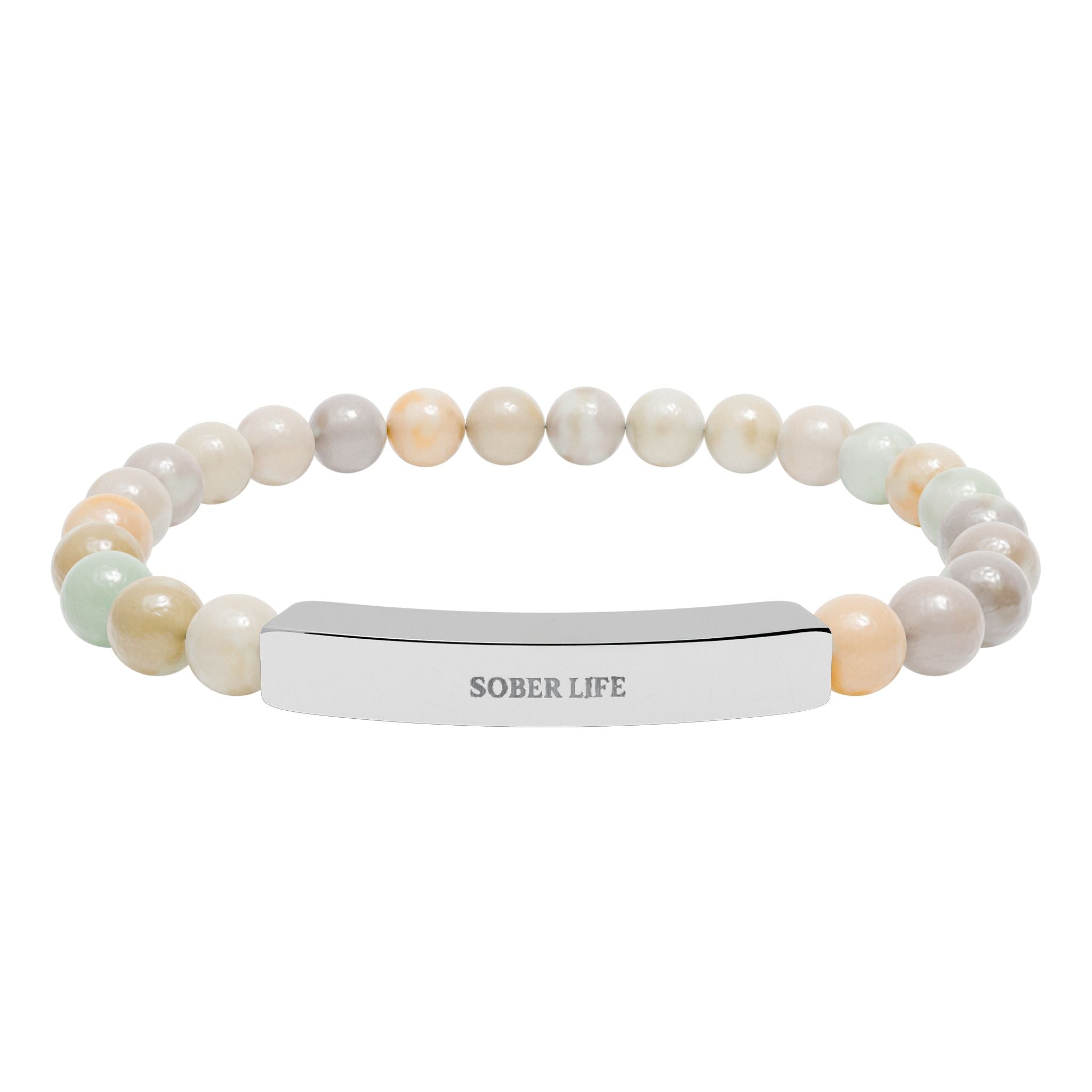 Engravable Natural Stone Stretch Bar Bracelet – Personalized Beaded Bracelet