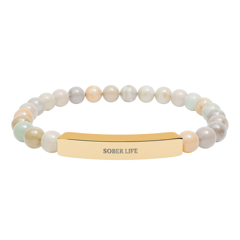 Engravable Natural Stone Stretch Bar Bracelet – Personalized Beaded Bracelet