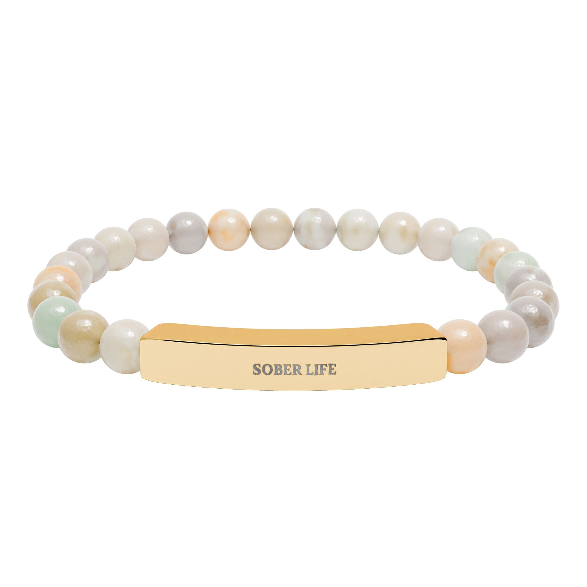 Engravable Natural Stone Stretch Bar Bracelet – Personalized Beaded Bracelet