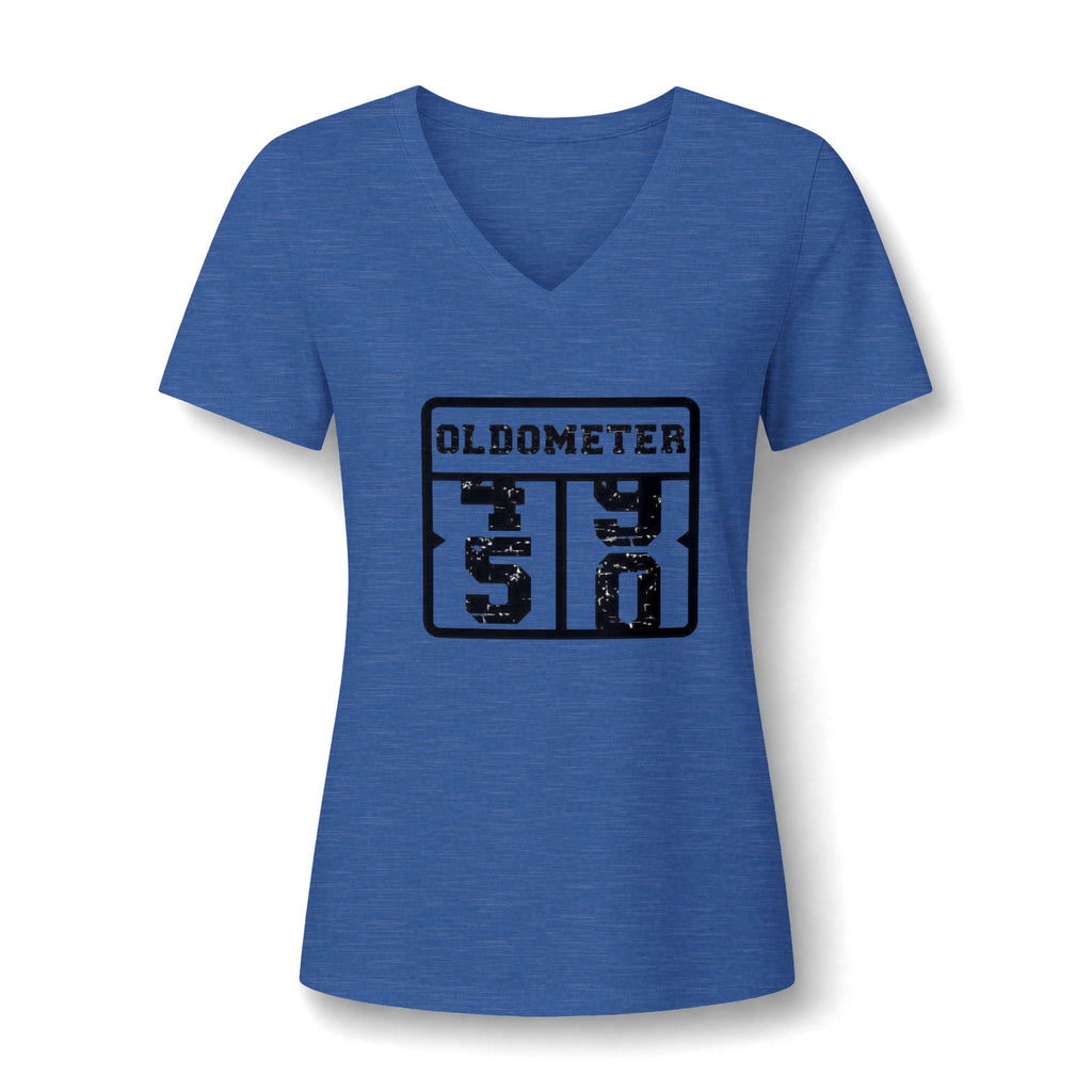 Oldometer 50 V-Neck Tee — Funny 50th Birthday Shirt for Women