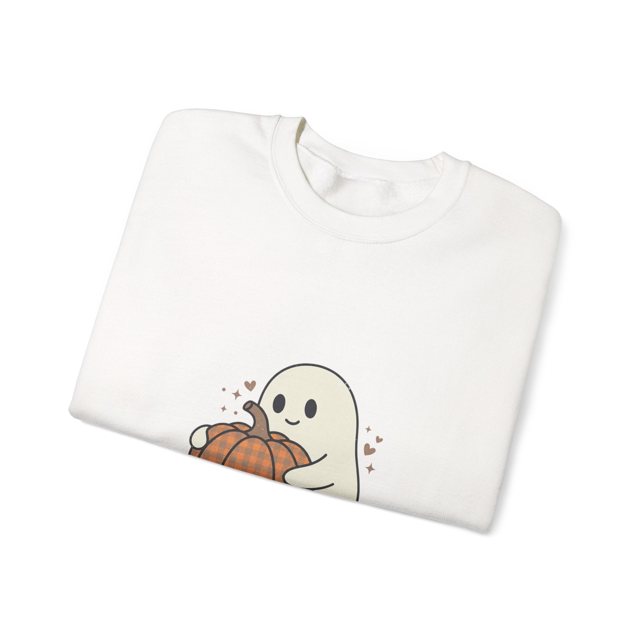 Cute Ghost Holding Pumpkin Sweatshirt | Pumpkin Halloween Fall Aesthetic