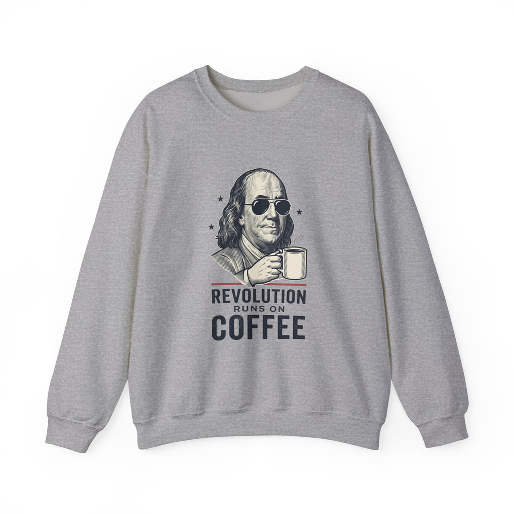 Revolution Runs on Coffee Crewneck Sweatshirt | Founding Daddies Americana, Vintage Portrait Tee