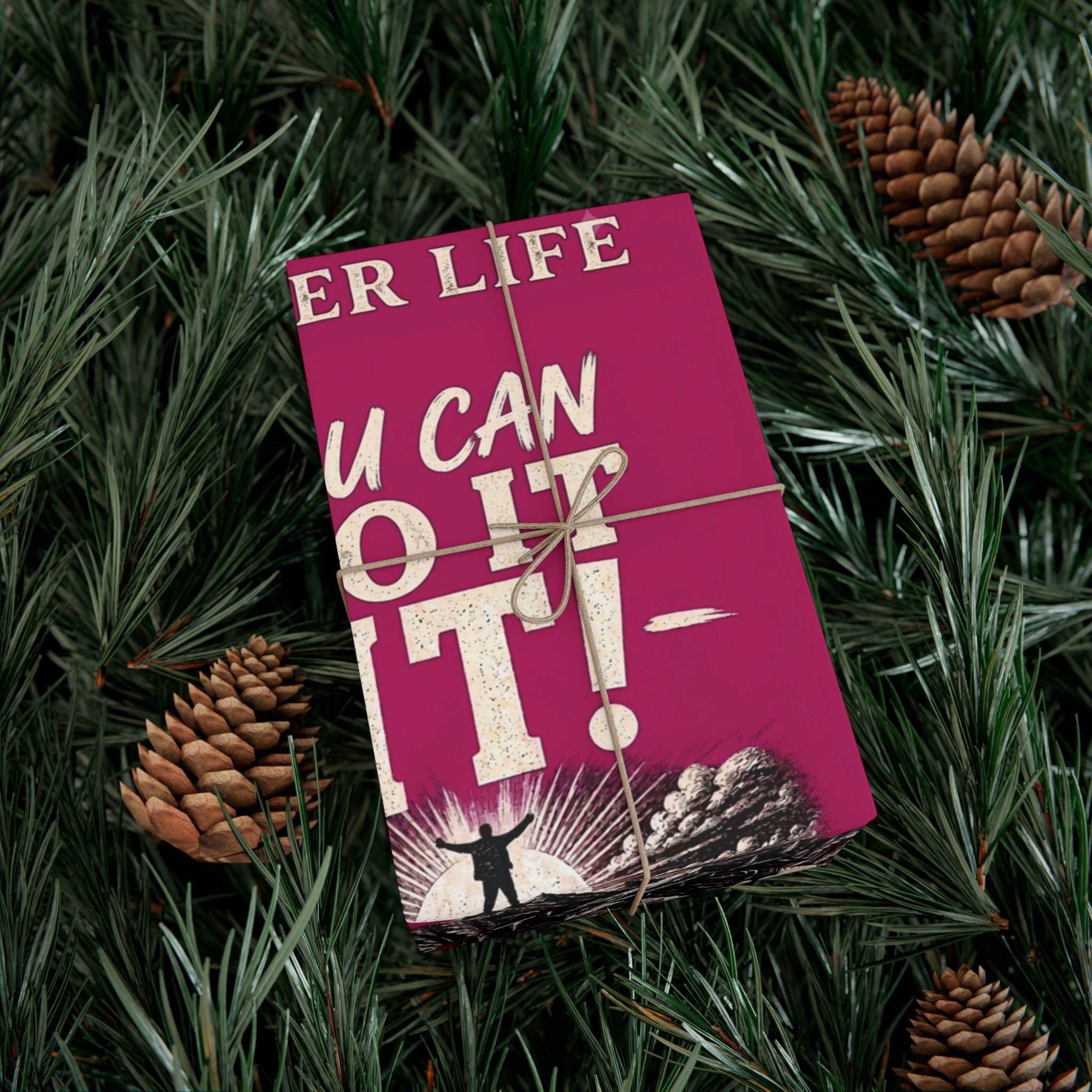Gift Wrap Paper - Motivational 'You Can Do It!' Scenic Design (Bold Magenta)
