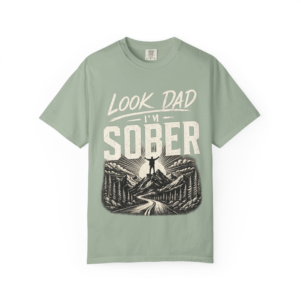 Look Dad I’m Sober T-Shirt – Recovery & Sobriety Mountain Design