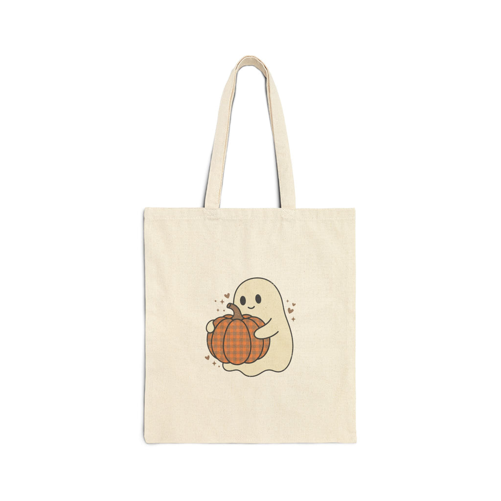 Cute Ghost Hugging Pumpkin Tote | Fall Pumpkin Tote Bag