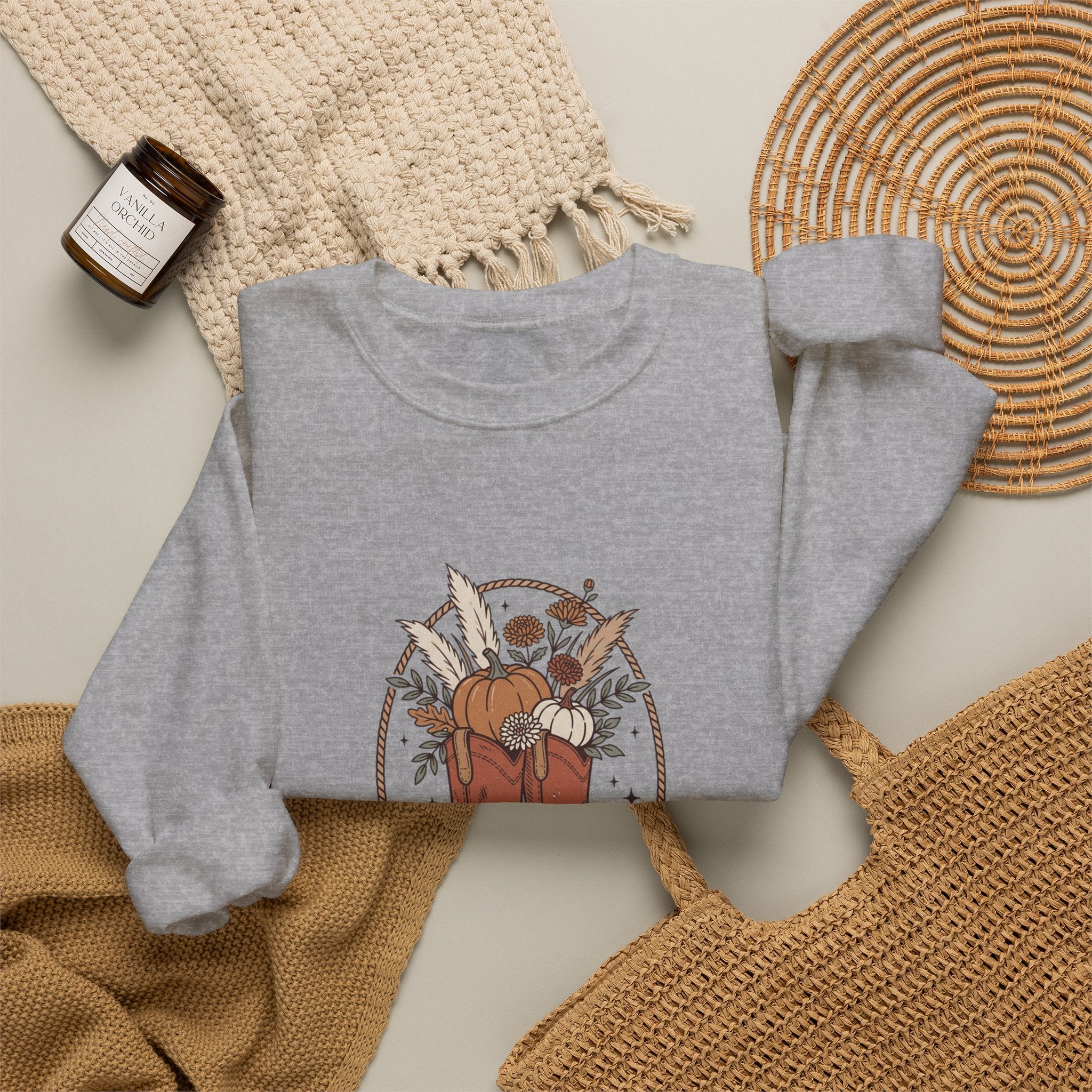 Boot Scootin' into Fall Pumpkin Crewneck Sweatshirt | Western Fall Aesthetic