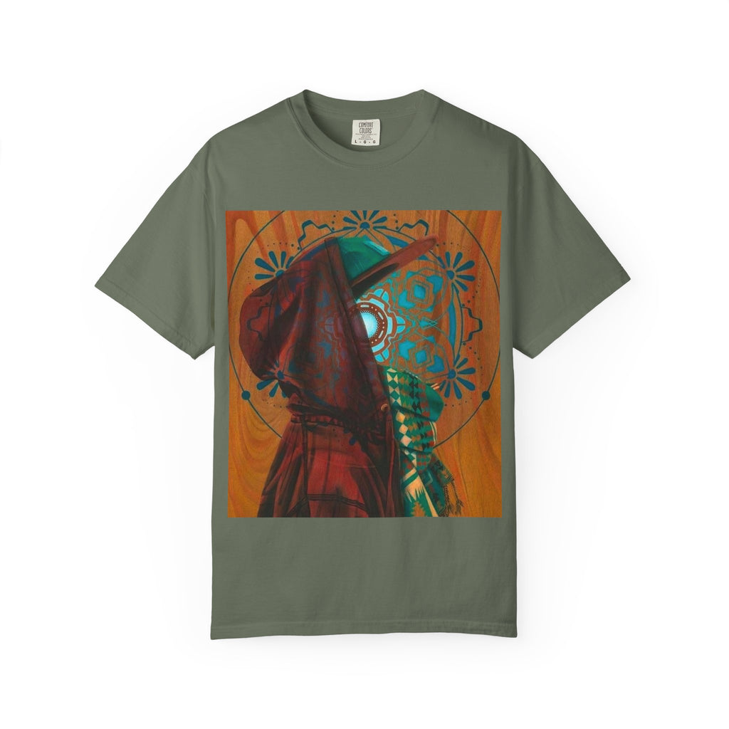 Mystic Hooded Figure Graphic T-Shirt — Boho Spiritual Art Tee