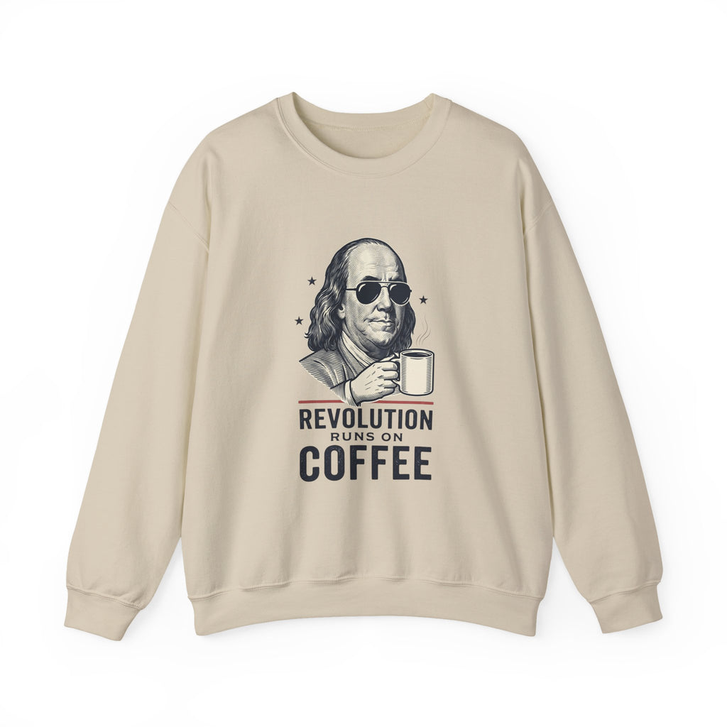 Revolution Runs on Coffee Crewneck Sweatshirt | Founding Daddies Americana, Vintage Portrait Tee
