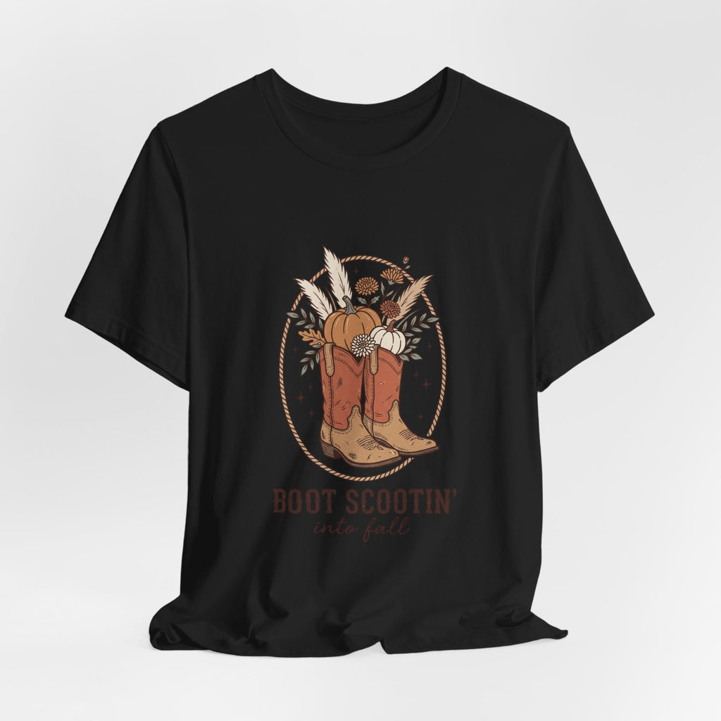 Boot Scootin' into Fall Tee | Pumpkin, Cowboy Boots, Fall Aesthetic