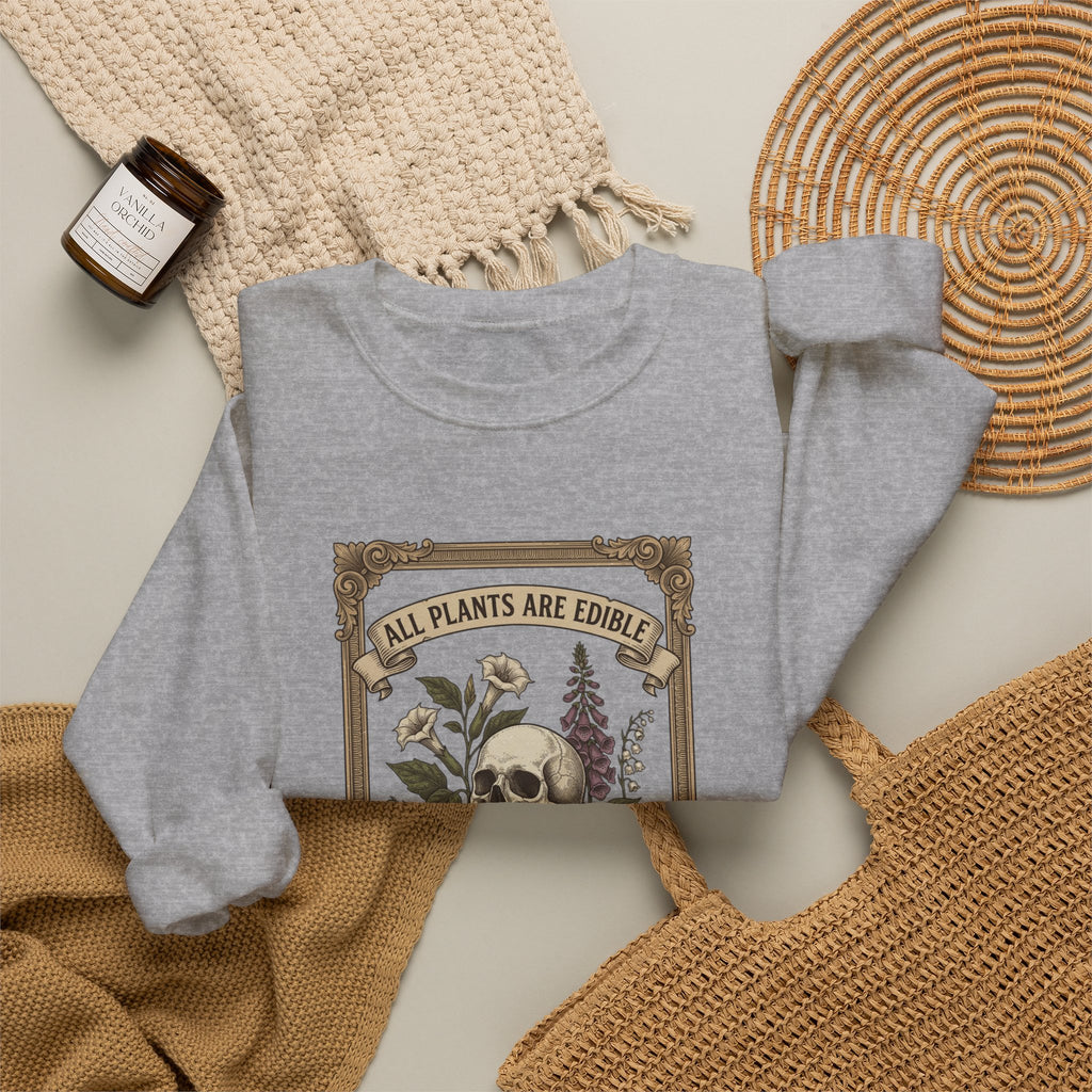 All Plants Are Edible Crewneck Sweatshirt | Vintage Botanical, Dark Nature Humor