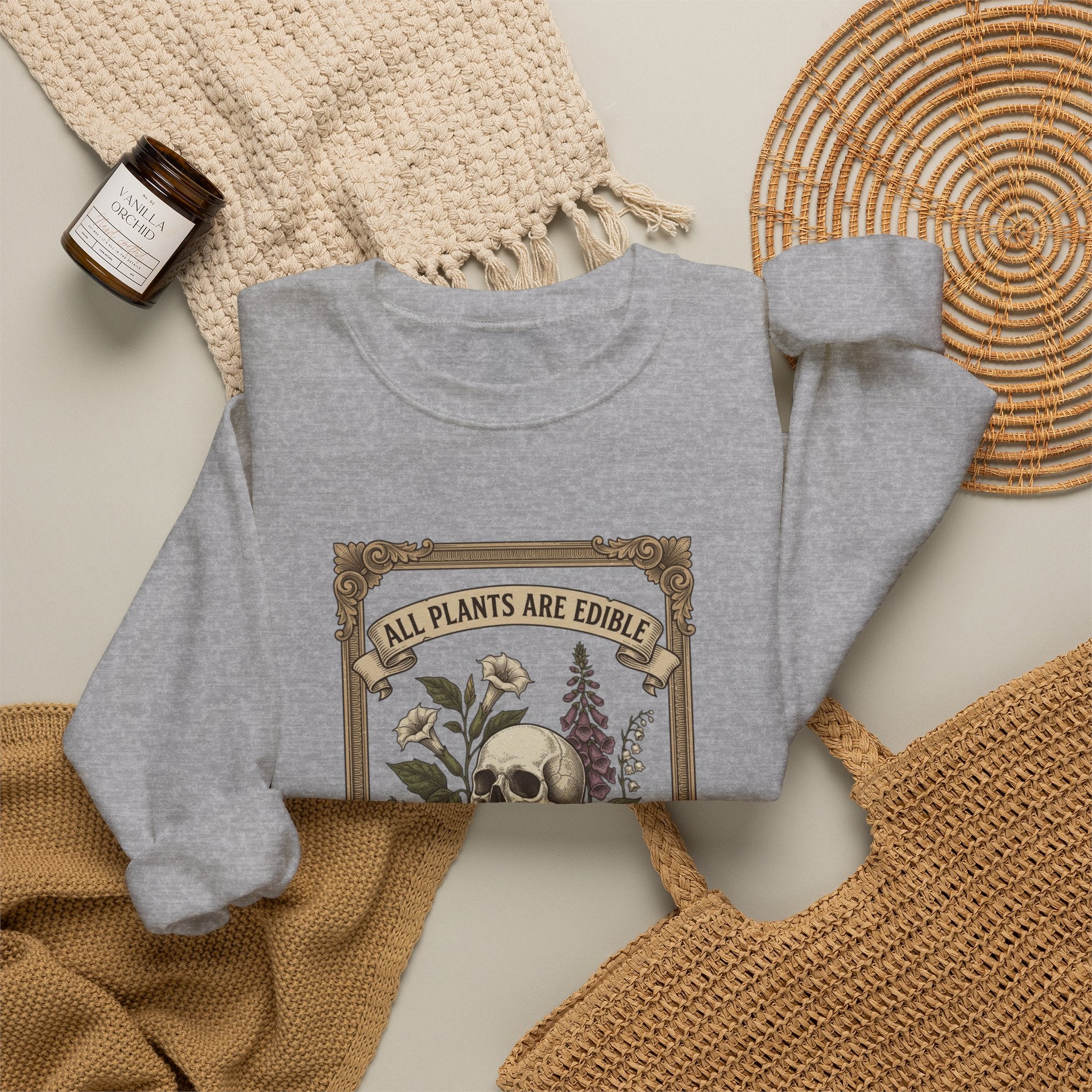 All Plants Are Edible Crewneck Sweatshirt | Vintage Botanical, Dark Nature Humor