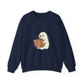 Cute Ghost Holding Pumpkin Sweatshirt | Pumpkin Halloween Fall Aesthetic