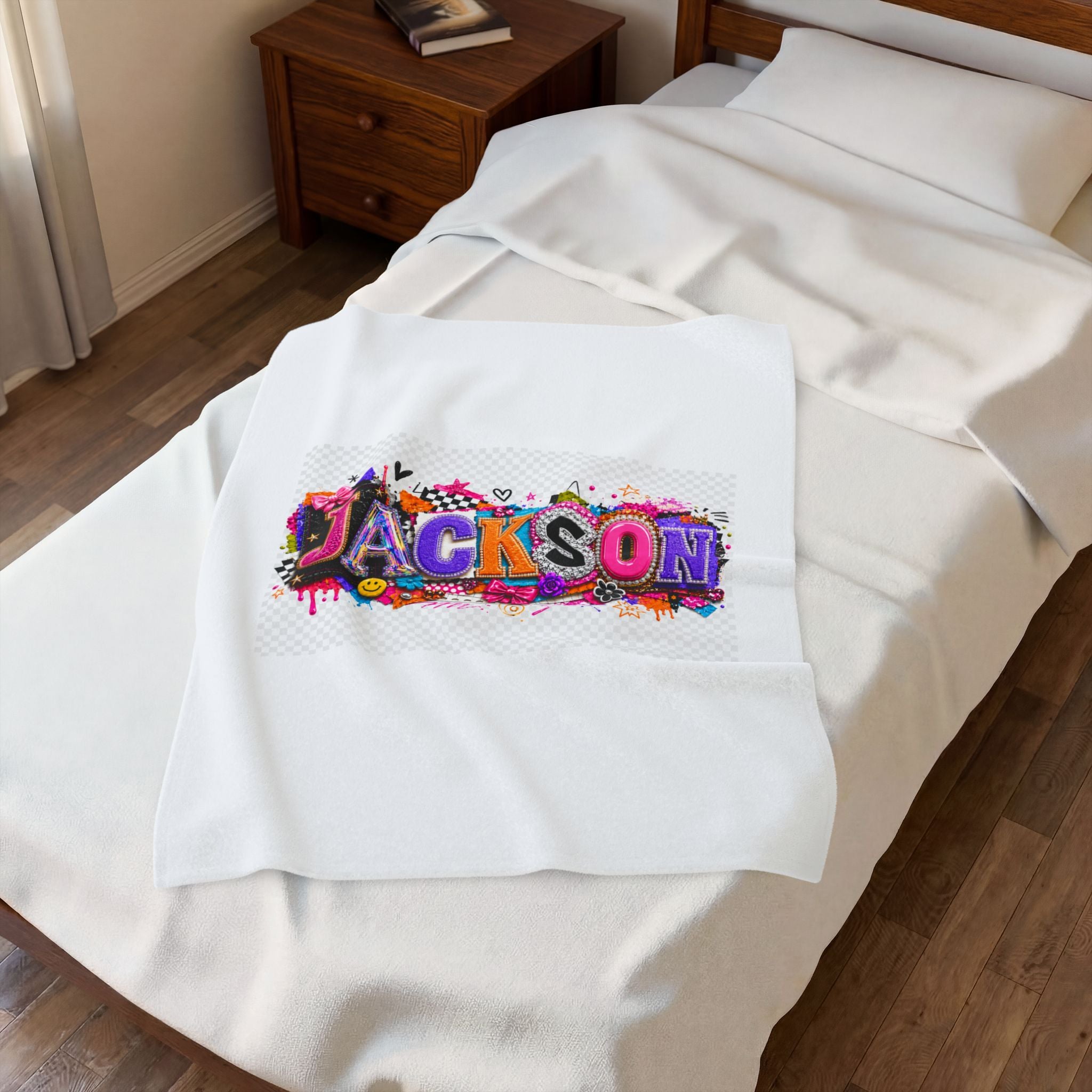 Personalized 'Jackson' Velveteen Plush Blanket — Colorful Graffiti Name Throw