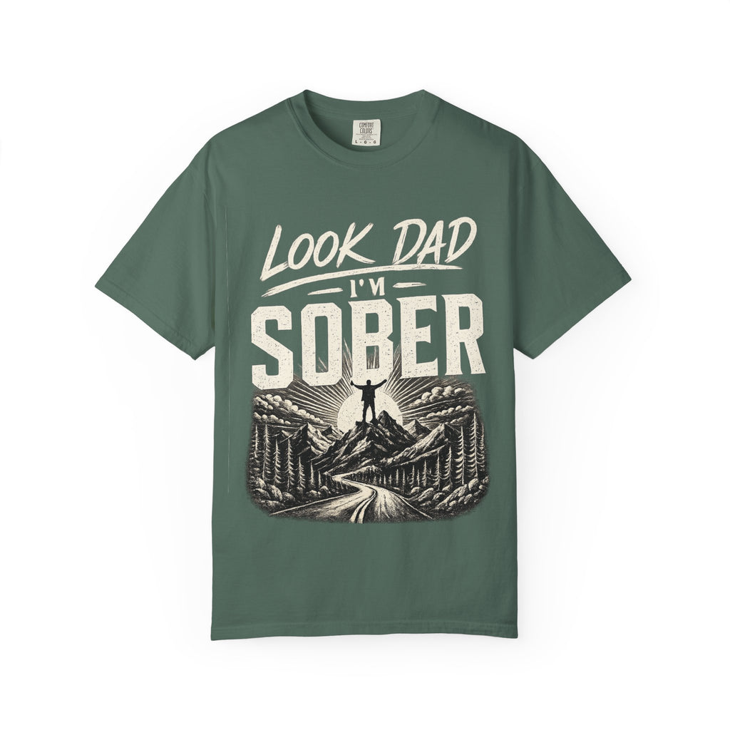Look Dad I’m Sober T-Shirt – Recovery & Sobriety Mountain Design