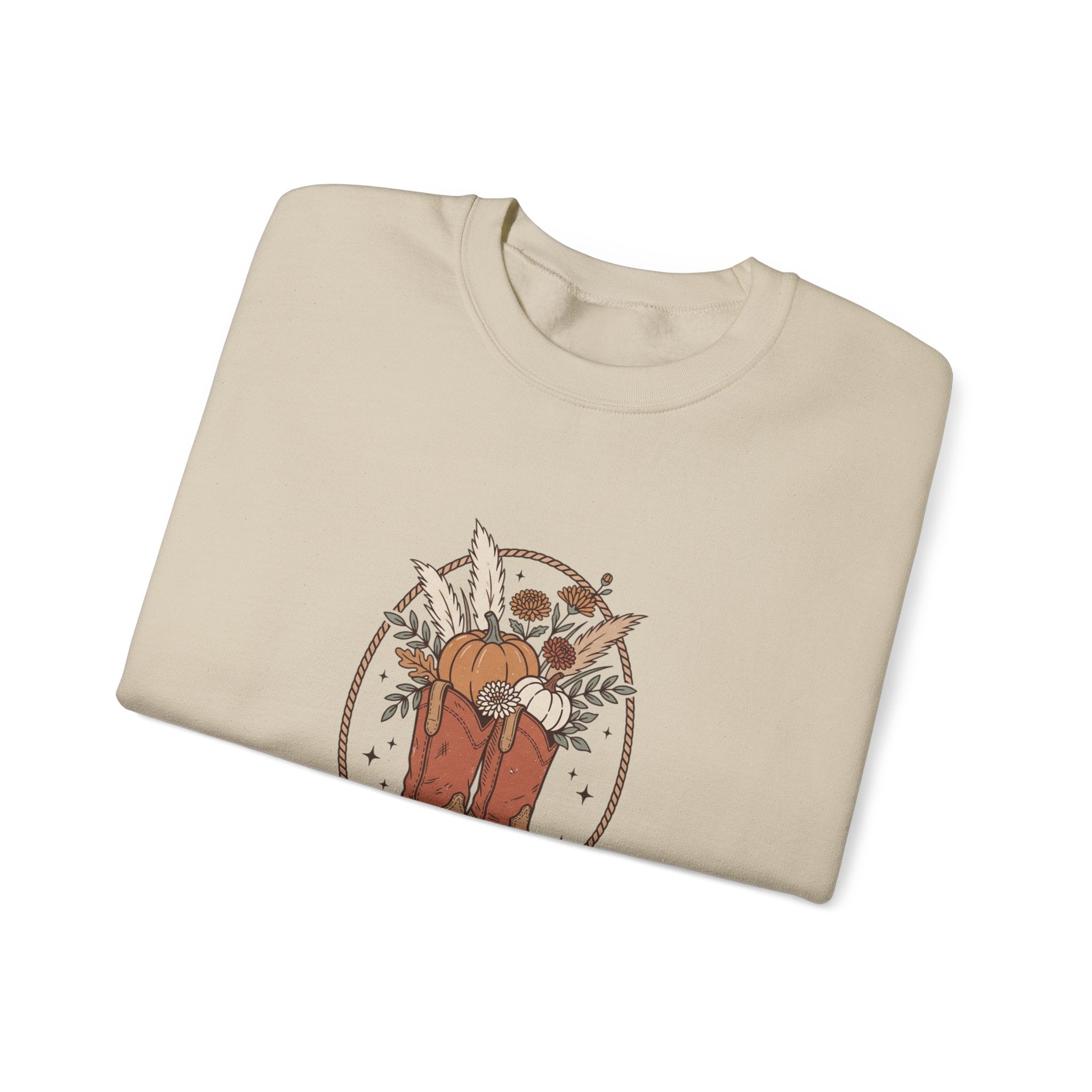 Boot Scootin' into Fall Pumpkin Crewneck Sweatshirt | Western Fall Aesthetic