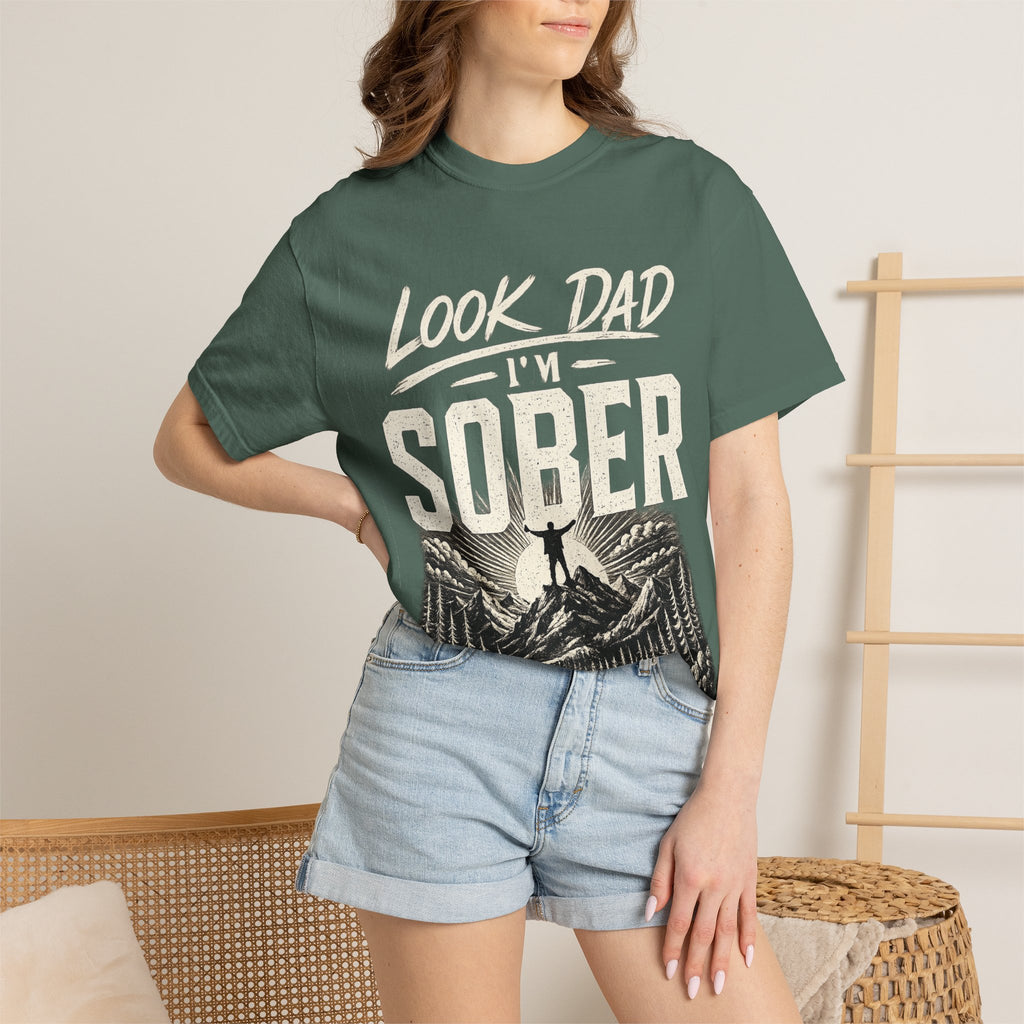 Look Dad I’m Sober T-Shirt – Recovery & Sobriety Mountain Design