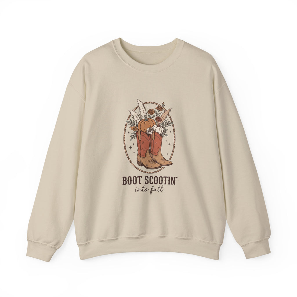 Boot Scootin' into Fall Pumpkin Crewneck Sweatshirt | Western Fall Aesthetic